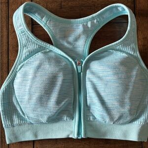 Jockey Light Blue Striped Zip up Sports Bra